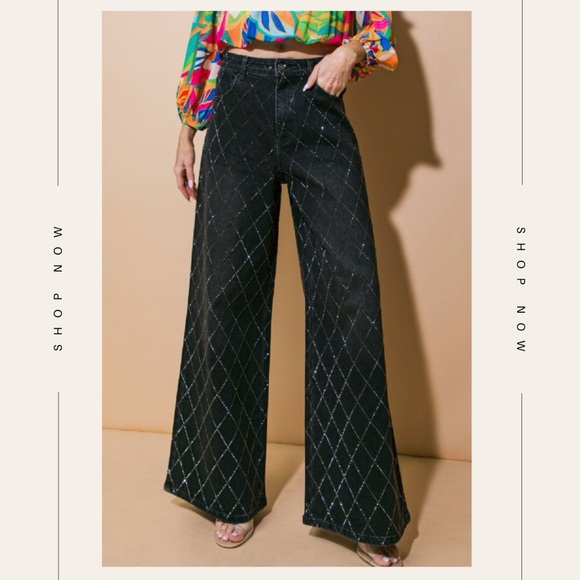 Rhinestone wide leg pants - Picture 1 of 3